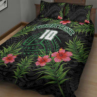 Custom Hawaii Volleyball Quilt Bed Set Kakau Abstract and Tropical Plants Black Color - Polynesian Pride