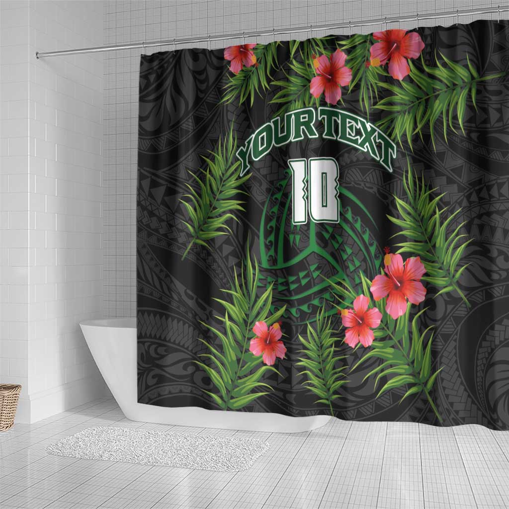 Custom Hawaii Volleyball Shower Curtain Kakau Abstract and Tropical Plants Black Color - Polynesian Pride