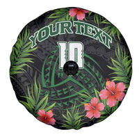 Custom Hawaii Volleyball Spare Tire Cover Kakau Abstract and Tropical Plants Black Color - Polynesian Pride