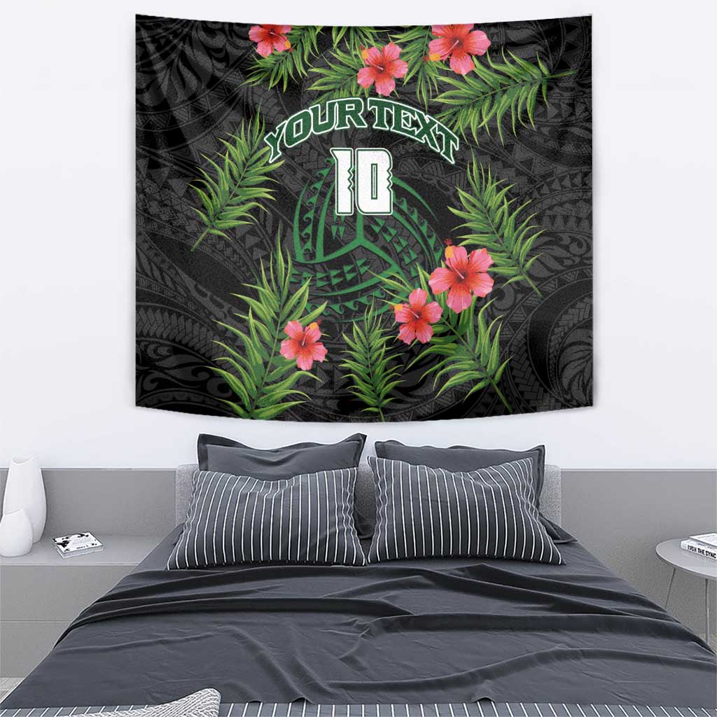 Custom Hawaii Volleyball Tapestry Kakau Abstract and Tropical Plants Black Color - Polynesian Pride