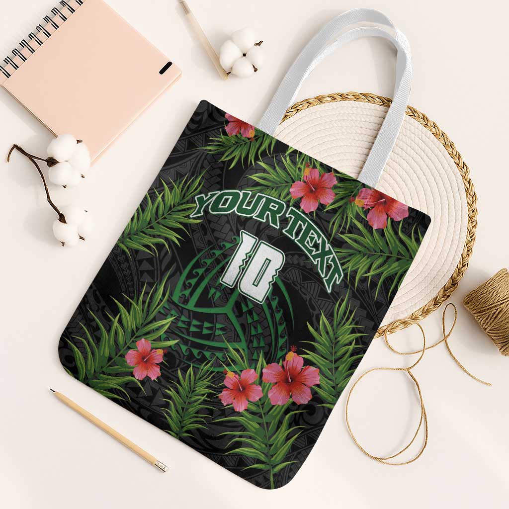 Custom Hawaii Volleyball Tote Bag Kakau Abstract and Tropical Plants Black Color - Polynesian Pride