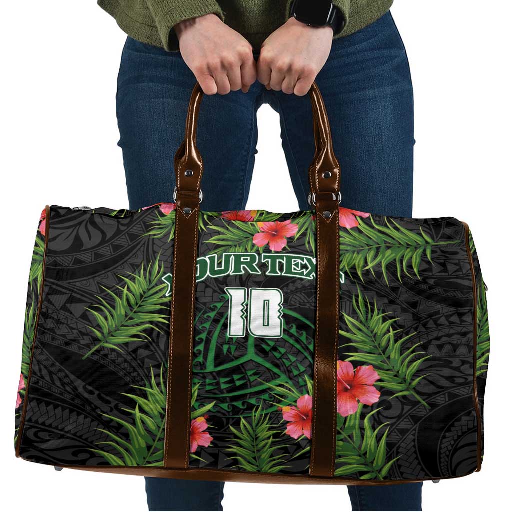 Custom Hawaii Volleyball Travel Bag Kakau Abstract and Tropical Plants Black Color - Polynesian Pride
