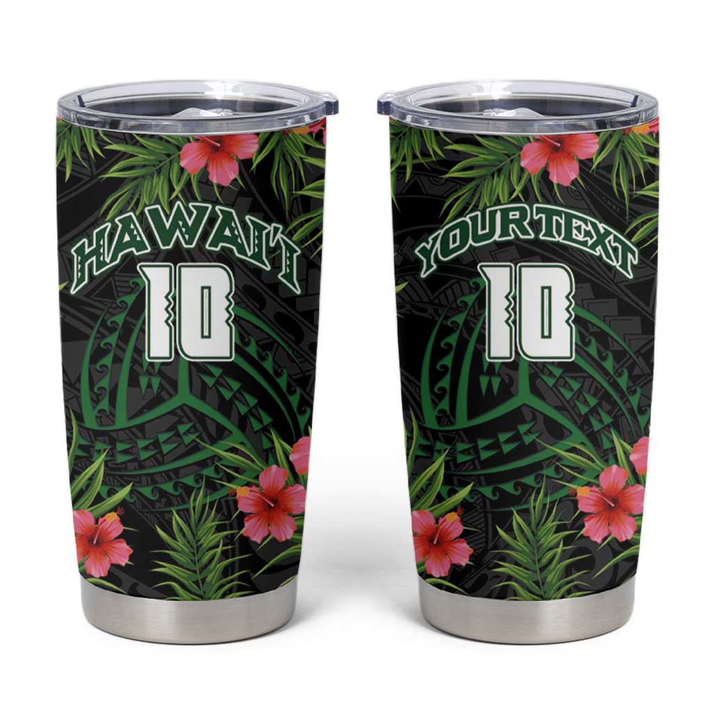 Custom Hawaii Volleyball Tumbler Cup Kakau Abstract and Tropical Plants Black Color - Polynesian Pride