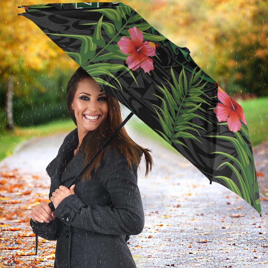 Custom Hawaii Volleyball Umbrella Kakau Abstract and Tropical Plants Black Color - Polynesian Pride