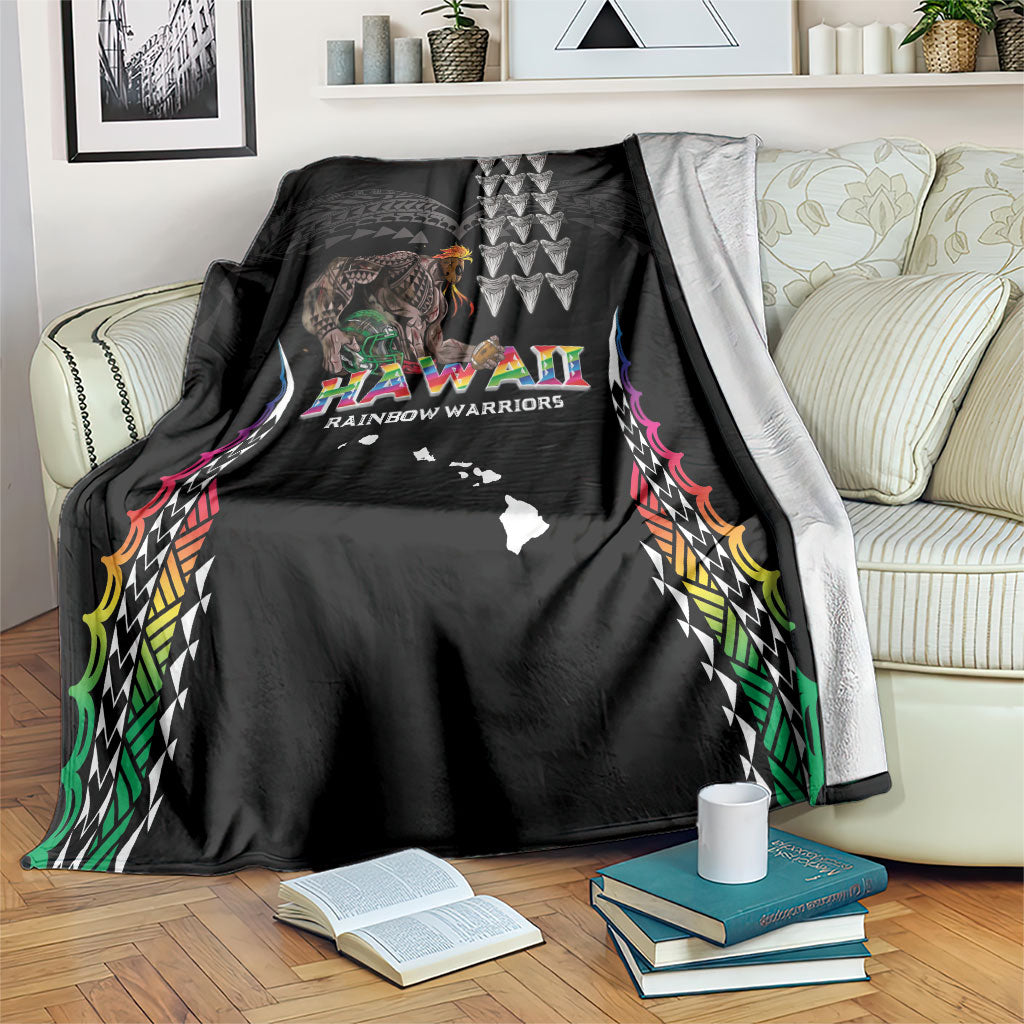 Hawaii Rainbow Warriors Blanket Kakau Shark Tooth and Polynesian Art Tattoo LT03 Black - Polynesian Pride