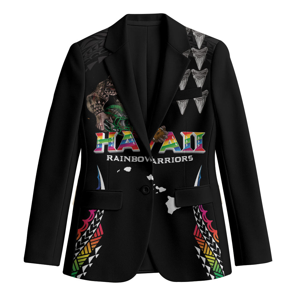 Custom Hawaii Rainbow Warriors Blazer Kakau Shark Tooth and Polynesian Art Tattoo LT03 Unisex Black - Polynesian Pride