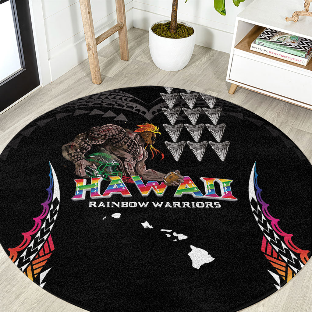 Hawaii Rainbow Warriors Round Carpet Kakau Shark Tooth and Polynesian Art Tattoo