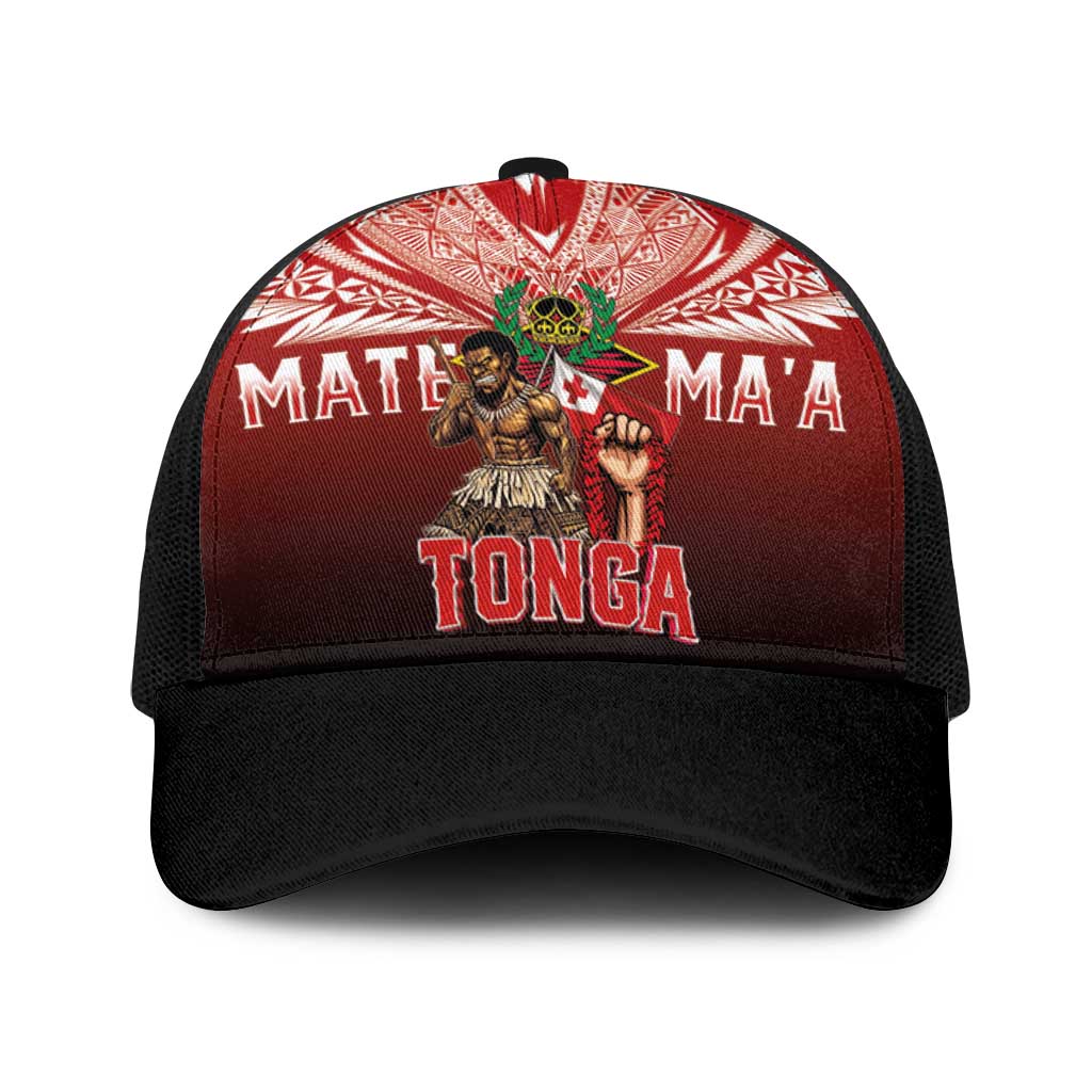 Mate Ma'a Tonga Baseball Net Cap Traditional Warrior and Ngatu Art Pattern LT03 One Size Black Red - Polynesian Pride