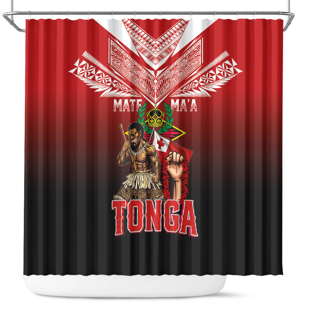 Mate Ma'a Tonga Shower Curtain Traditional Warrior and Ngatu Art Pattern LT03 Red - Polynesian Pride