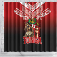 Mate Ma'a Tonga Shower Curtain Traditional Warrior and Ngatu Art Pattern LT03 - Polynesian Pride