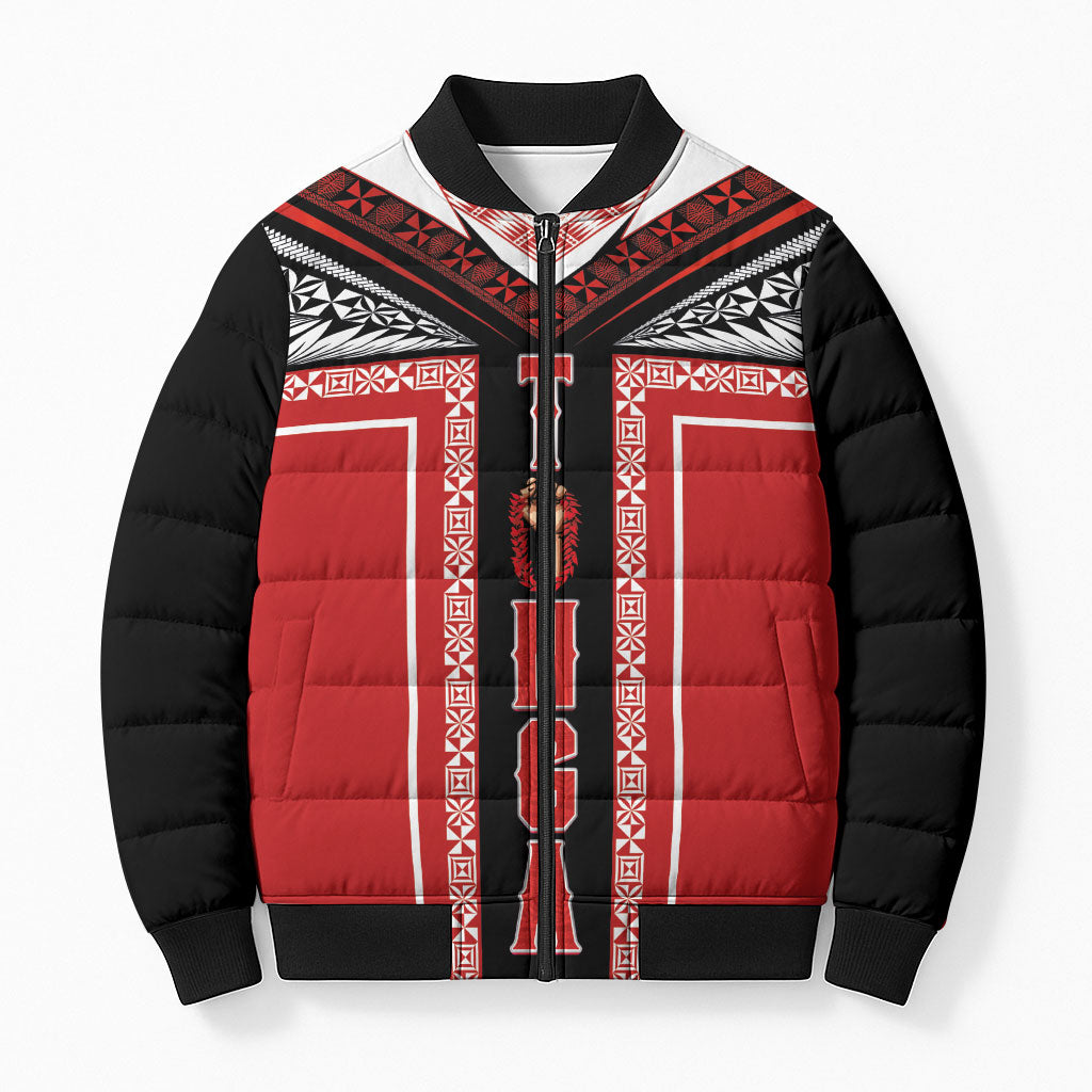 Tonga Bomber Puffer Jacket Tribal Pacific Ngatu Motif LT03 Unisex Red - Polynesian Pride