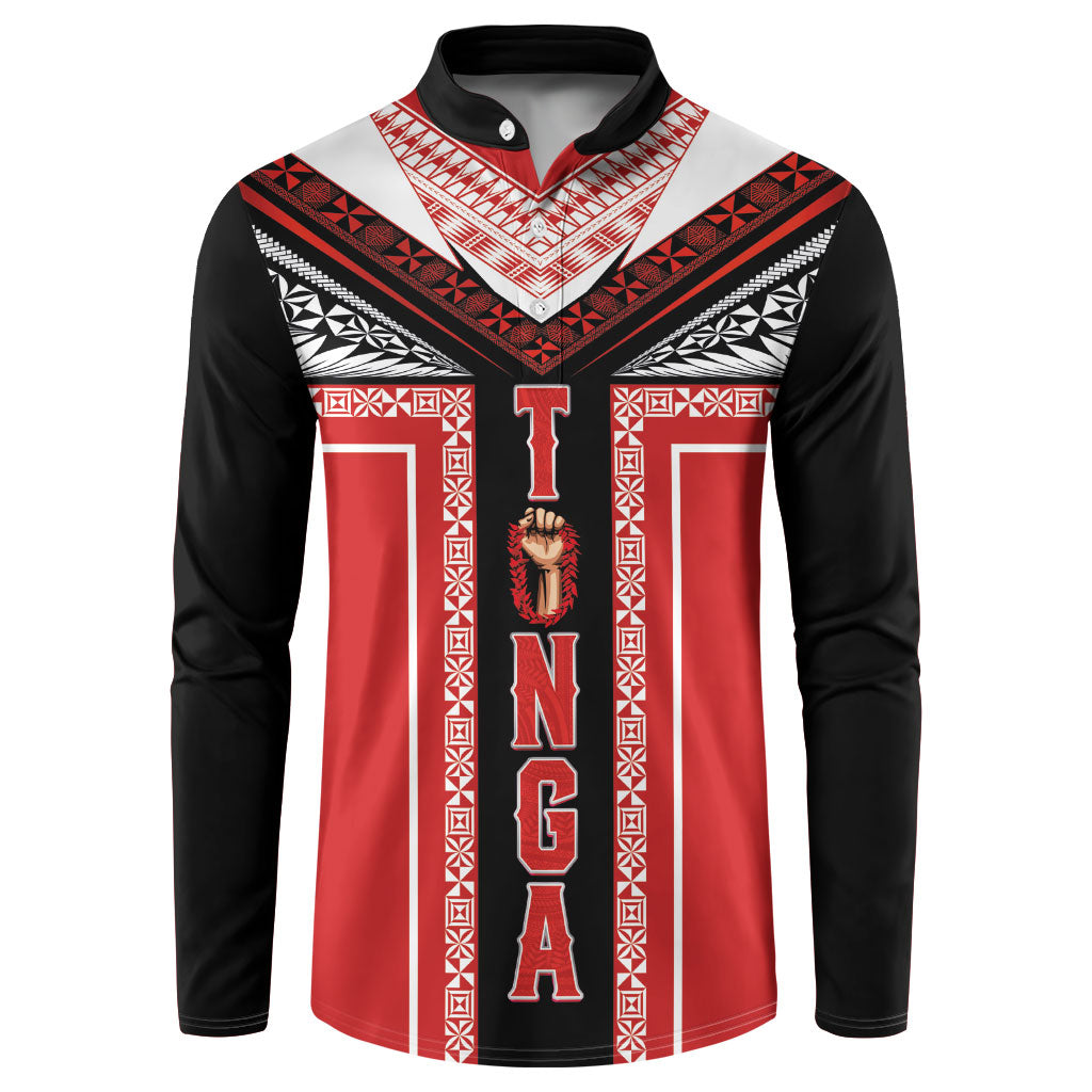 Tonga Button Sweatshirt Tribal Pacific Ngatu Motif LT03 Red - Polynesian Pride