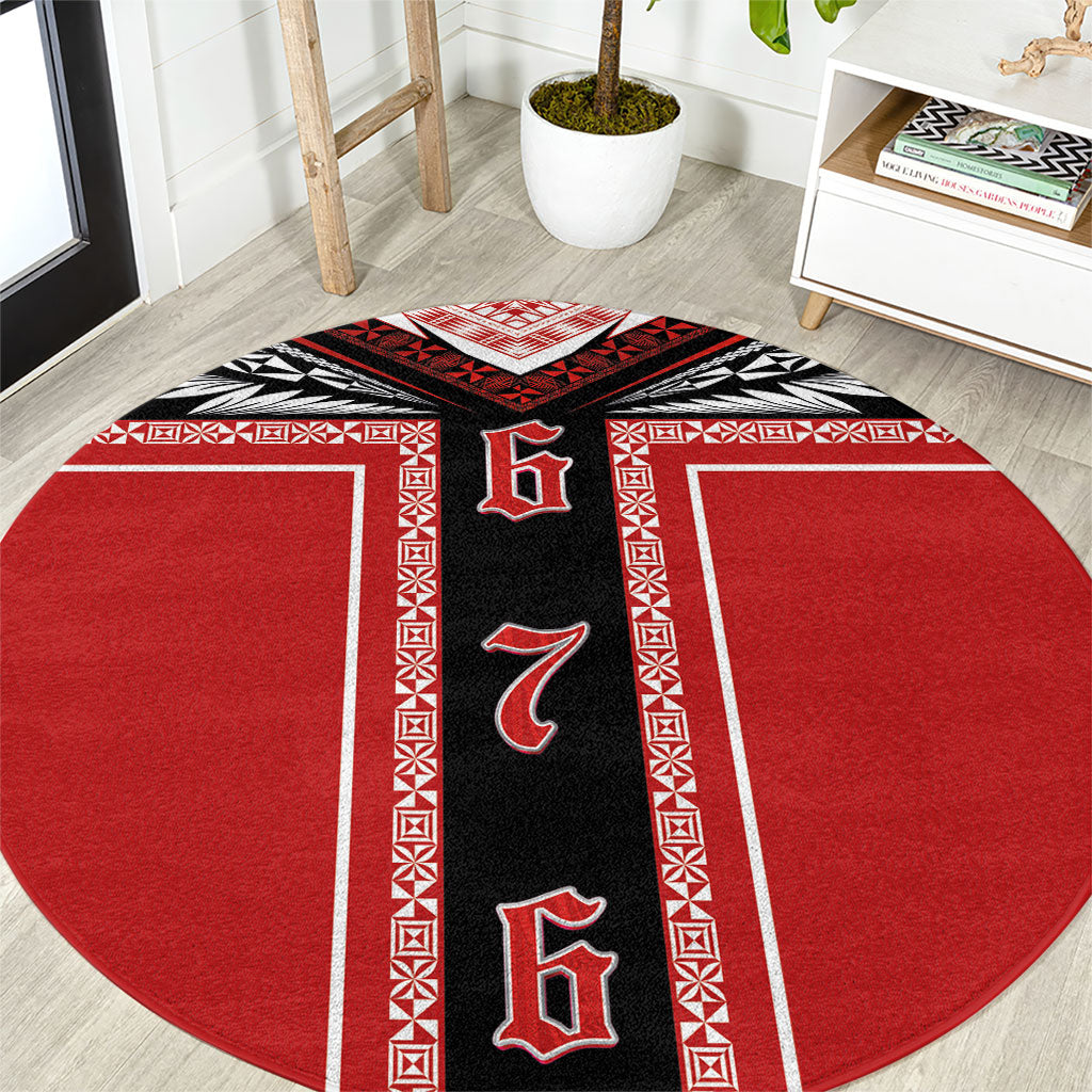 Tonga Round Carpet Tribal Pacific Ngatu Motif