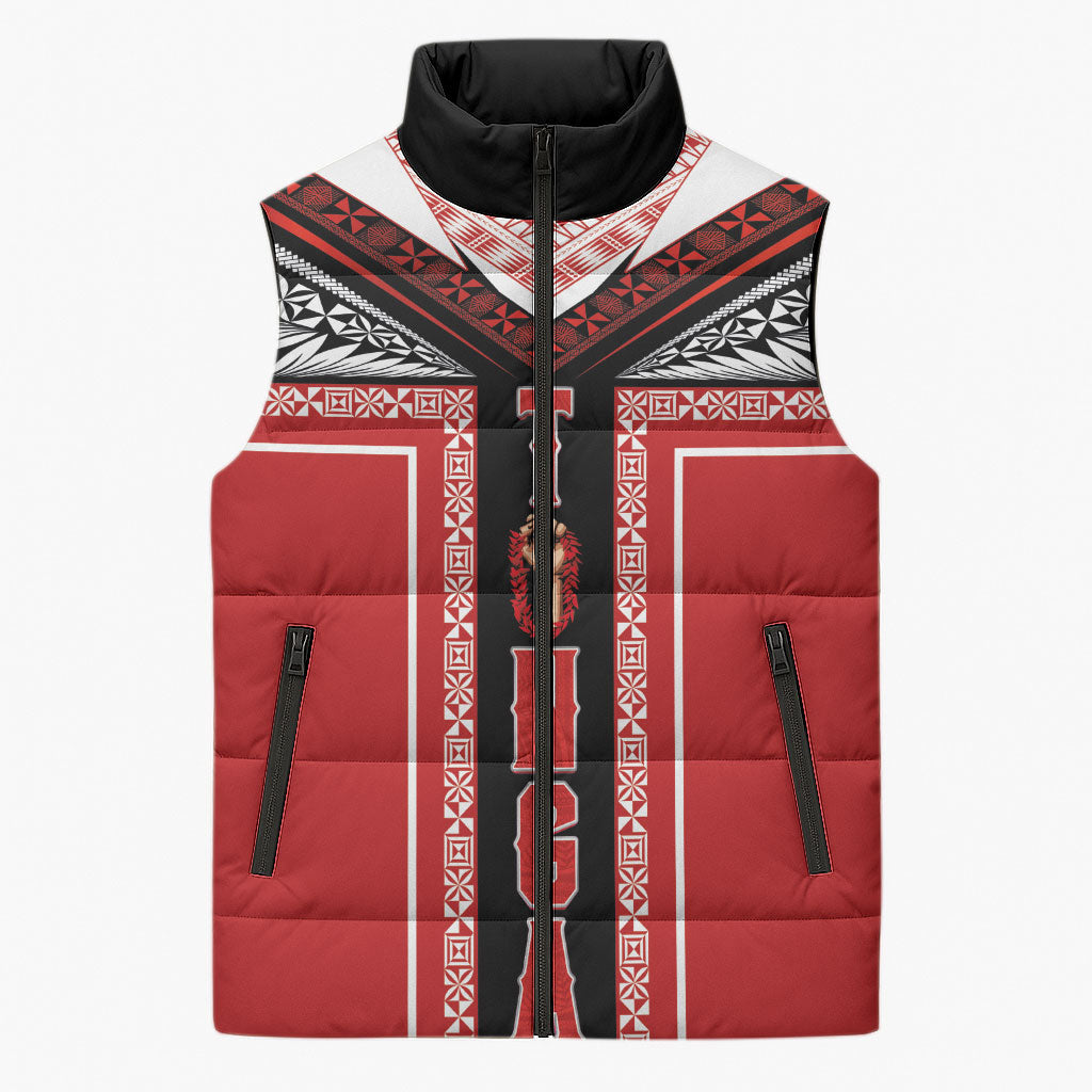 Tonga Sleeveless Puffer Jacket Tribal Pacific Ngatu Motif LT03 Unisex Red - Polynesian Pride