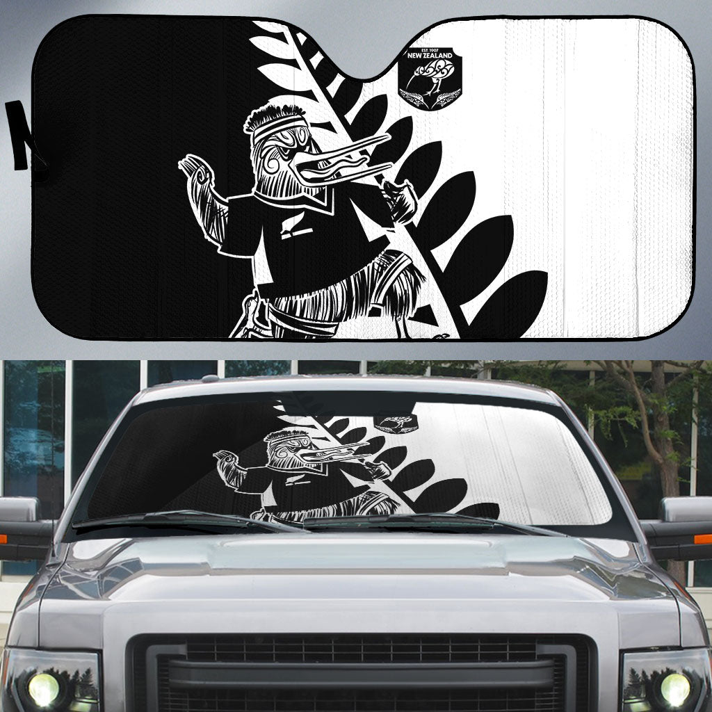 Aotearoa Rugby League Auto Sun Shade Kiwi Haka and Fern - Sporty Style LT03 Black - Polynesian Pride