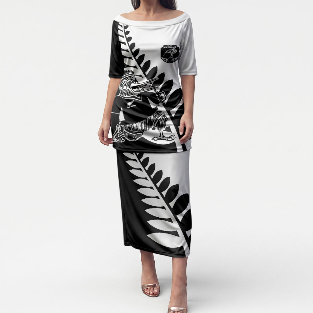 Custom Aotearoa Rugby League Puletasi Kiwi Haka and Fern - Sporty Style LT03 Long Dress Black - Polynesian Pride
