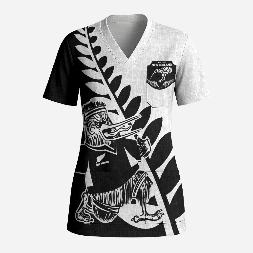Custom Aotearoa Rugby League Scrub Top Kiwi Haka and Fern - Sporty Style LT03 Adult Black - Polynesian Pride