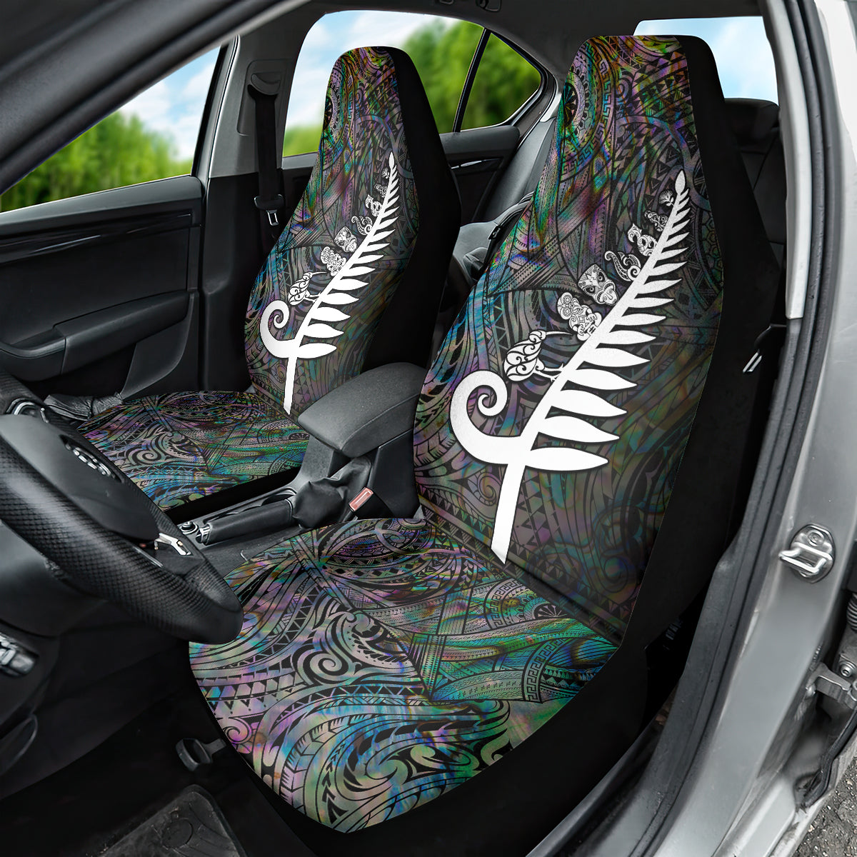 New Zealand Car Seat Cover Aotearoa Symbols With Silver Fern LT03 - Polynesian Pride