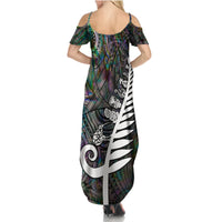 New Zealand Family Matching Summer Maxi Dress and Hawaiian Shirt Aotearoa Symbols With Silver Fern LT03 - Polynesian Pride