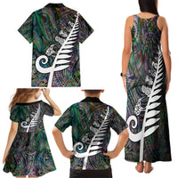 New Zealand Family Matching Tank Maxi Dress and Hawaiian Shirt Aotearoa Symbols With Silver Fern LT03 - Polynesian Pride