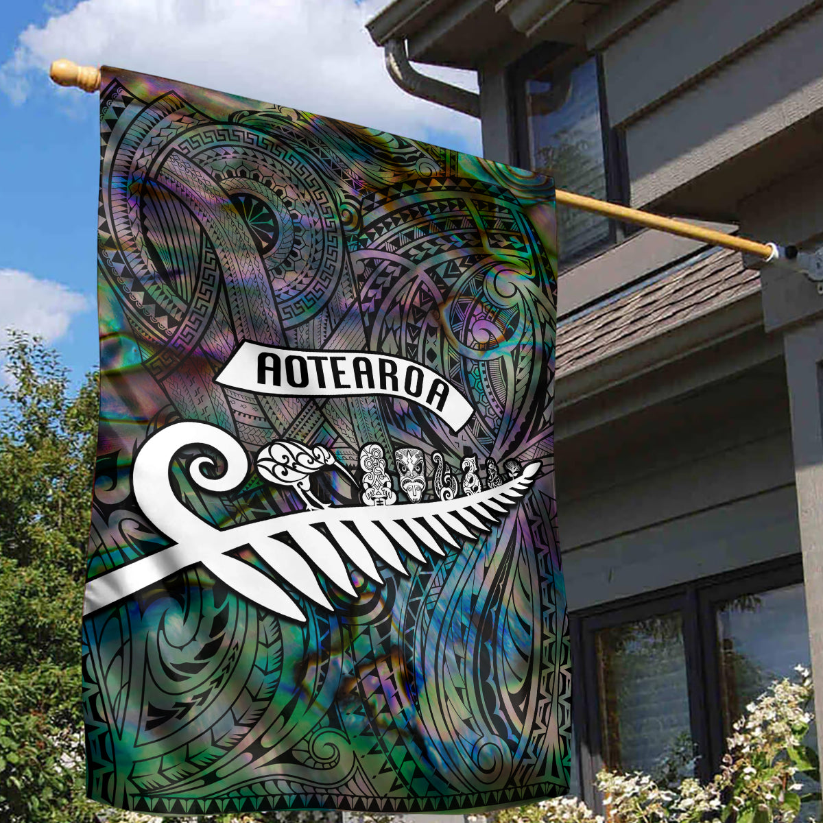 New Zealand Garden Flag Aotearoa Symbols With Silver Fern LT03 - Polynesian Pride