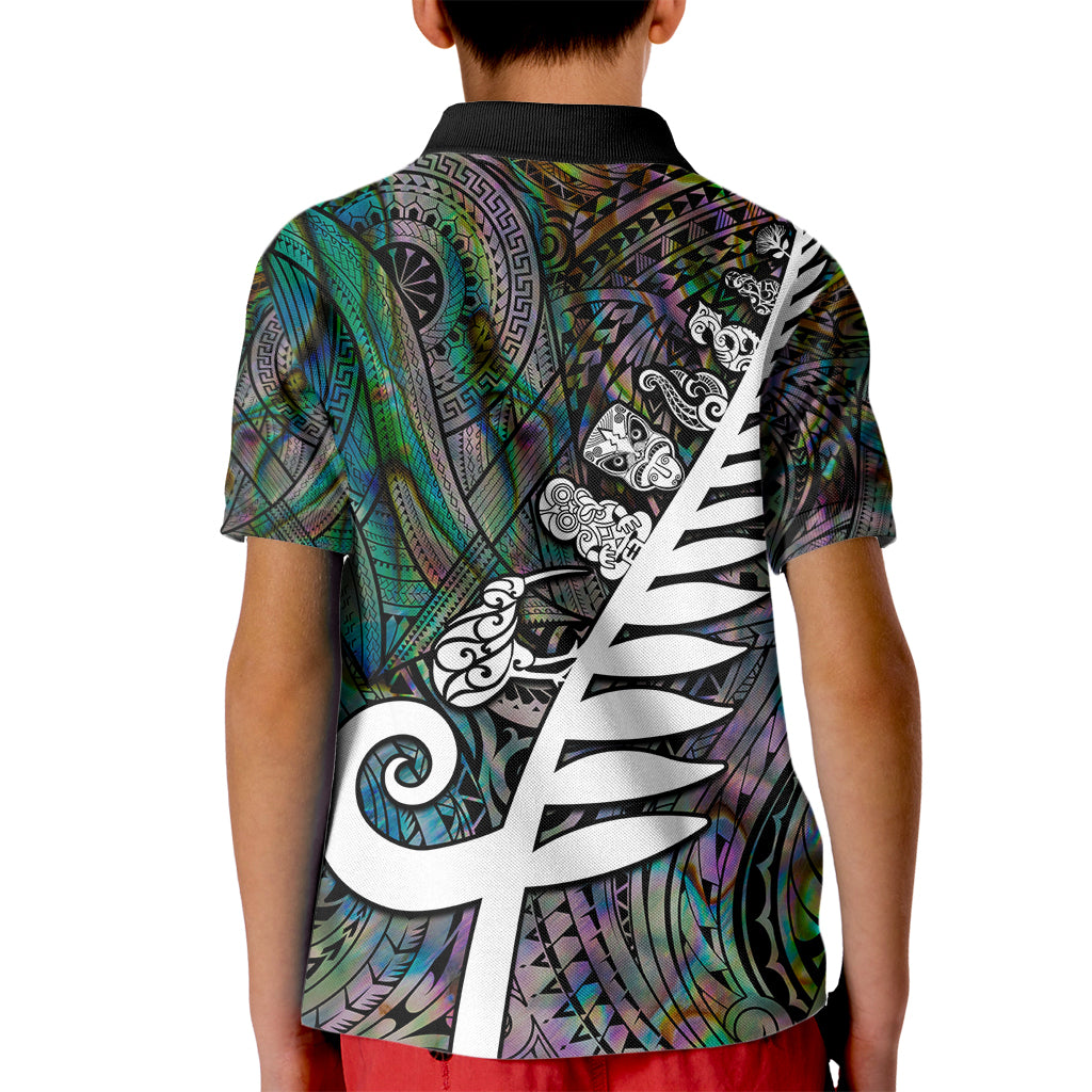 New Zealand Kid Polo Shirt Aotearoa Symbols With Silver Fern LT03 - Polynesian Pride