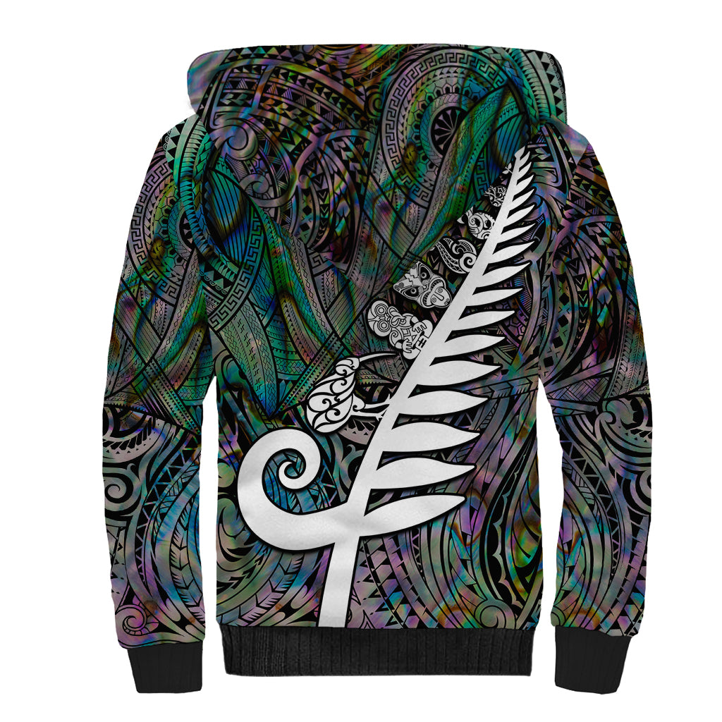 New Zealand Sherpa Hoodie Aotearoa Symbols With Silver Fern LT03 - Polynesian Pride