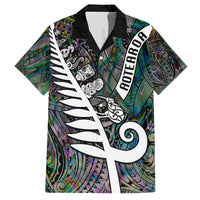 Personalized New Zealand Family Matching Puletasi Dress and Hawaiian Shirt Aotearoa Symbols With Silver Fern LT03 Dad's Shirt - Short Sleeve Black - Polynesian Pride