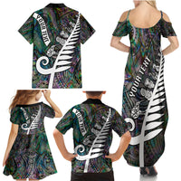 Personalized New Zealand Family Matching Summer Maxi Dress and Hawaiian Shirt Aotearoa Symbols With Silver Fern LT03 - Polynesian Pride