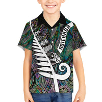 Personalized New Zealand Family Matching Tank Maxi Dress and Hawaiian Shirt Aotearoa Symbols With Silver Fern LT03 Son's Shirt Black - Polynesian Pride