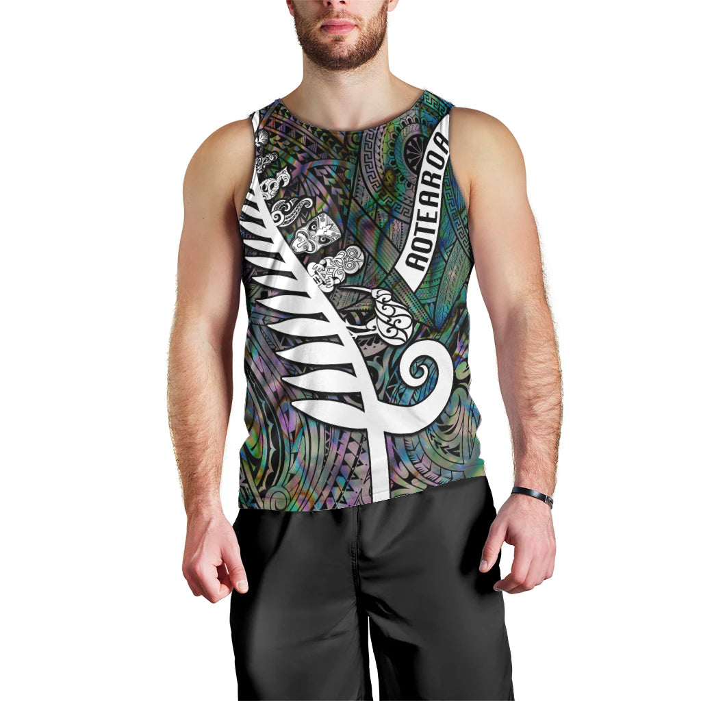 Personalized New Zealand Men Tank Top Aotearoa Symbols With Silver Fern LT03 - Polynesian Pride