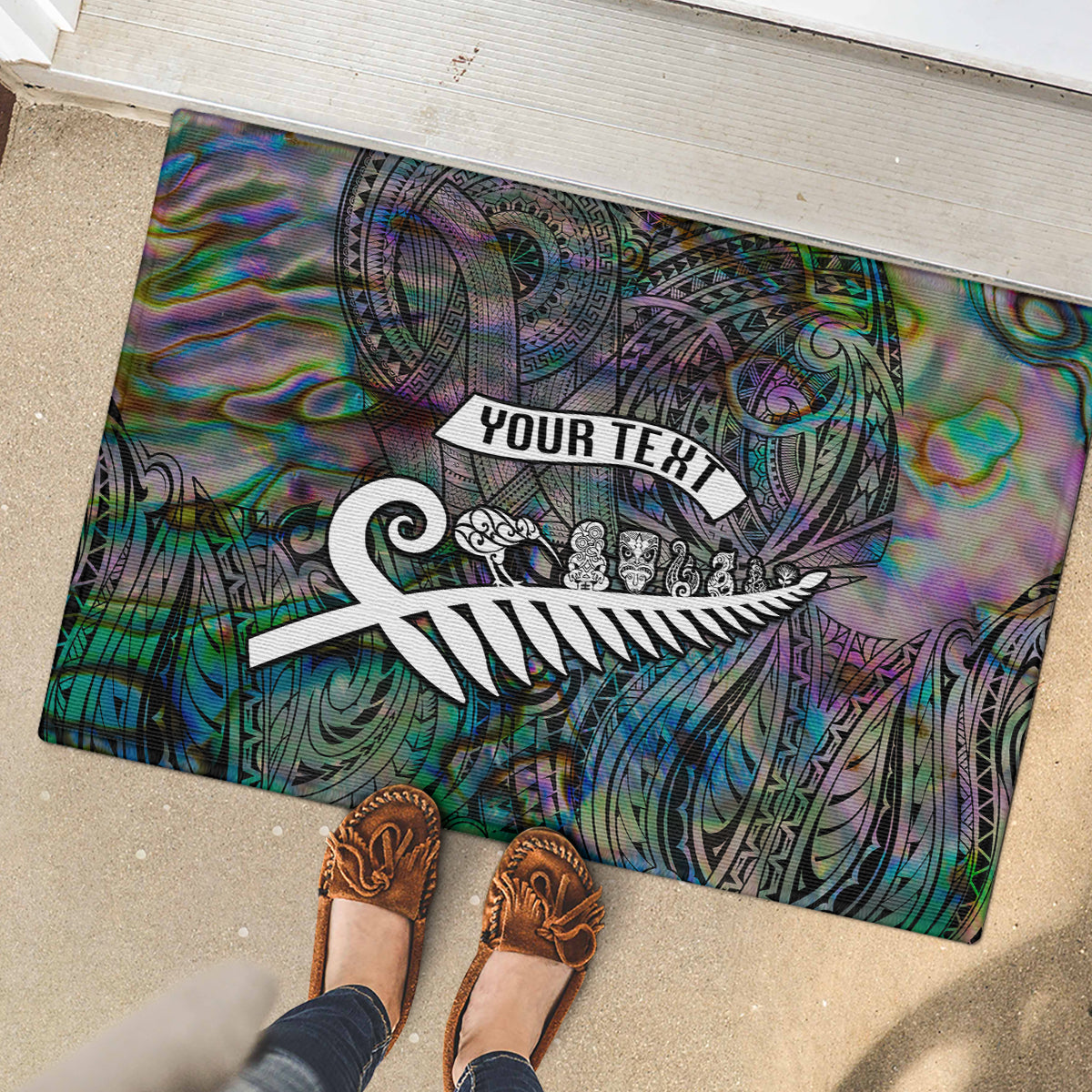 Personalized New Zealand Rubber Doormat Aotearoa Symbols With Silver Fern LT03 - Polynesian Pride