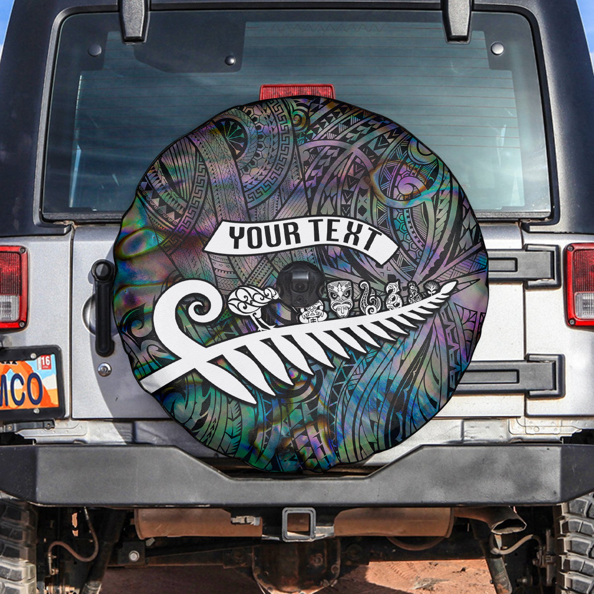 Personalized New Zealand Spare Tire Cover Aotearoa Symbols With Silver Fern LT03 - Polynesian Pride