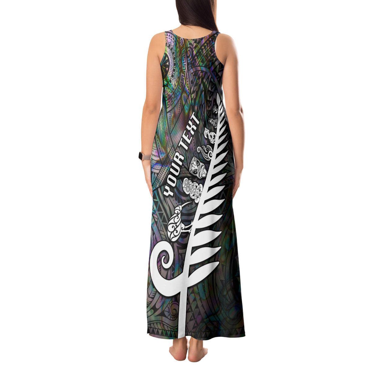 Personalized New Zealand Tank Maxi Dress Aotearoa Symbols With Silver Fern LT03 - Polynesian Pride