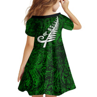 New Zealand Family Matching Off Shoulder Long Sleeve Dress and Hawaiian Shirt Silver Fern and Maori Symbols Papua Shell Green Style LT03 - Polynesian Pride