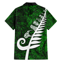 New Zealand Family Matching Tank Maxi Dress and Hawaiian Shirt Silver Fern and Maori Symbols Papua Shell Green Style LT03 - Polynesian Pride