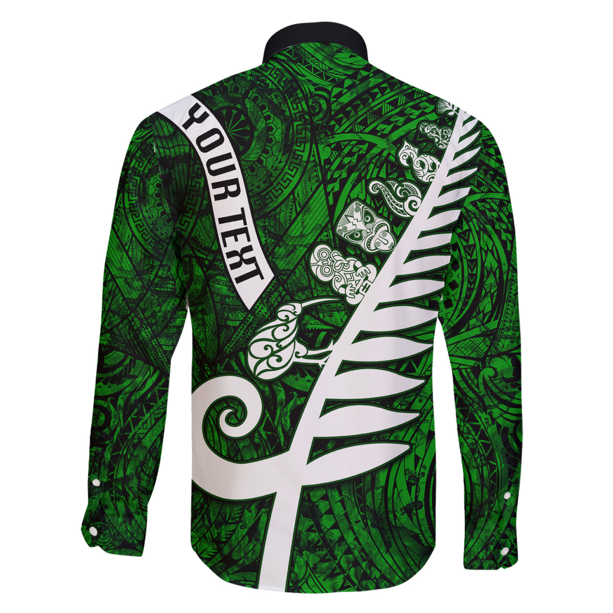 Personalized New Zealand Family Matching Off Shoulder Short Dress and Hawaiian Shirt Silver Fern and Maori Symbols Papua Shell Green Style LT03 - Polynesian Pride