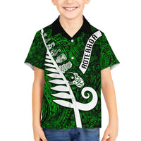 Personalized New Zealand Family Matching Summer Maxi Dress and Hawaiian Shirt Silver Fern and Maori Symbols Papua Shell Green Style LT03 Son's Shirt Green - Polynesian Pride