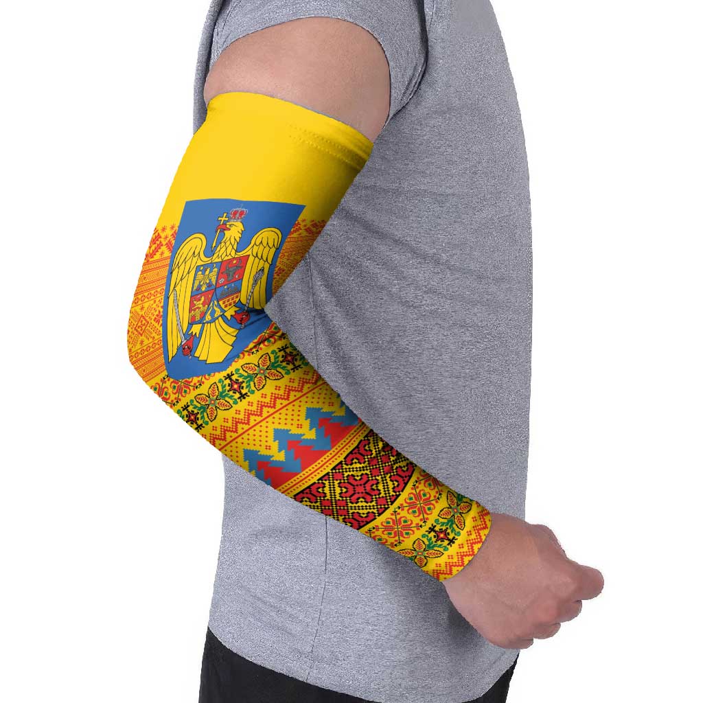 Romania Merry Christmas Arm Sleeves Romania Emblem Traditional Folk Art - Polynesian Pride