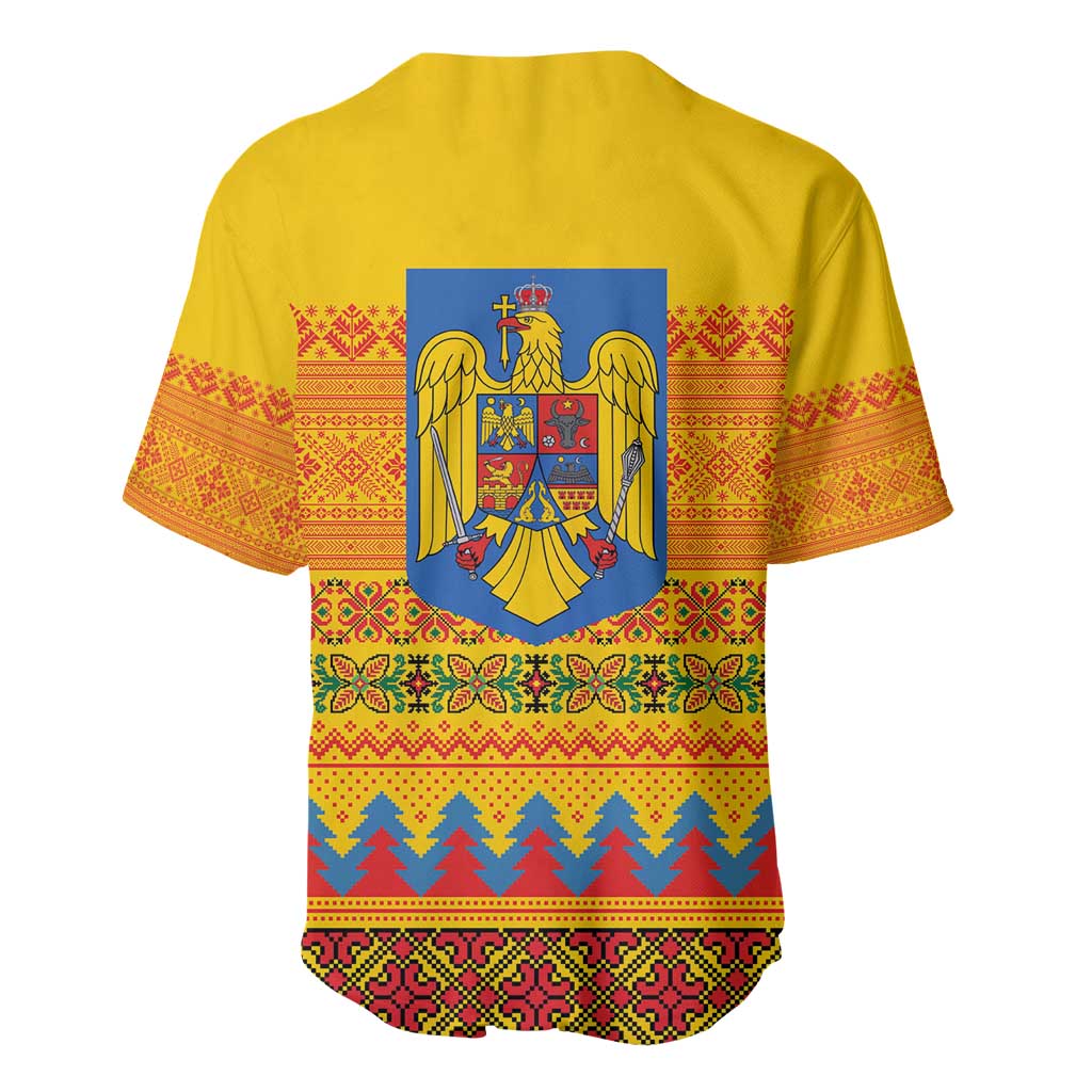 Romania Merry Christmas Baseball Jersey Romania Emblem Traditional Folk Art - Polynesian Pride
