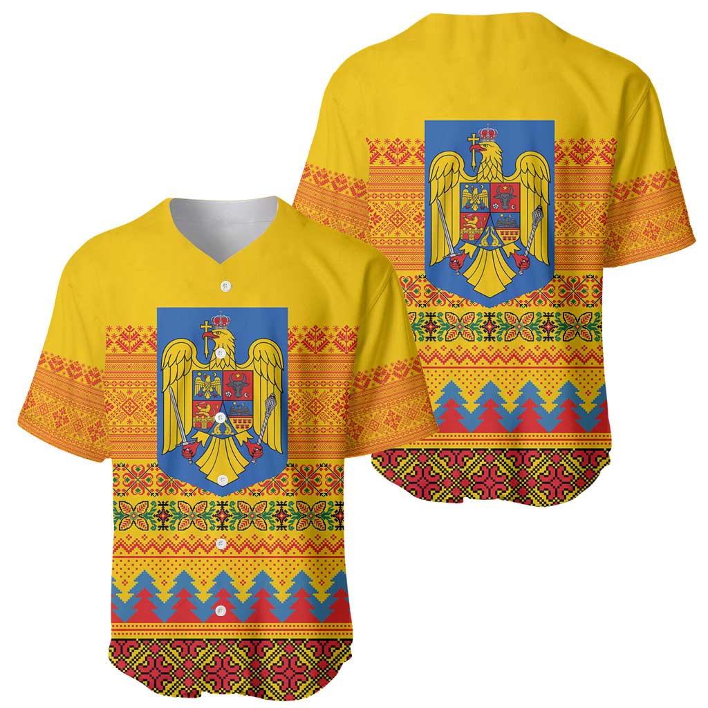 Romania Merry Christmas Baseball Jersey Romania Emblem Traditional Folk Art - Polynesian Pride
