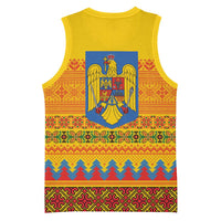 Romania Merry Christmas Basketball Jersey Romania Emblem Traditional Folk Art - Polynesian Pride