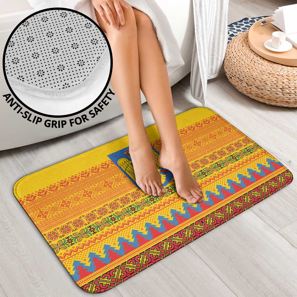 Romania Merry Christmas Bathroom Set Romania Emblem Traditional Folk Art - Polynesian Pride