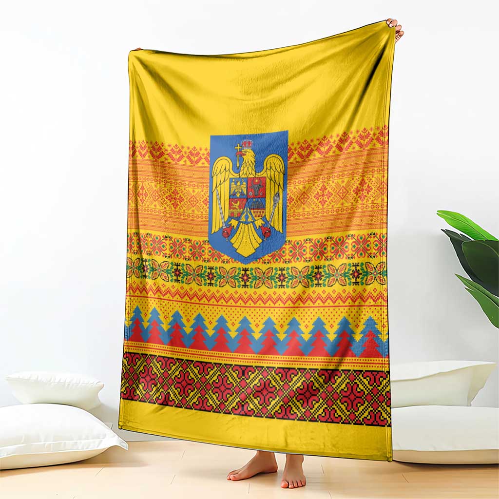 Romania Merry Christmas Blanket Romania Emblem Traditional Folk Art - Polynesian Pride