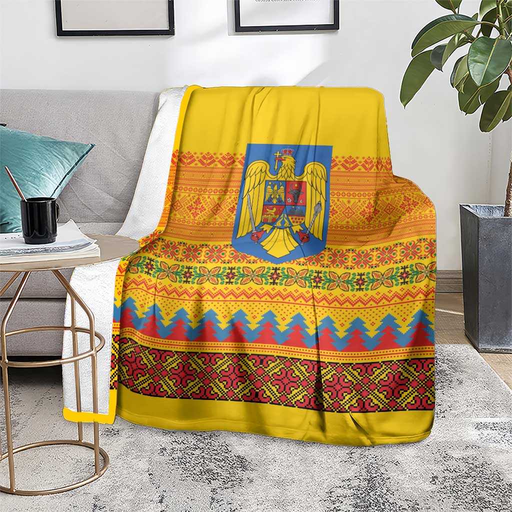 Romania Merry Christmas Blanket Romania Emblem Traditional Folk Art - Polynesian Pride