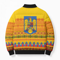 Romania Merry Christmas Bomber Puffer Jacket Romania Emblem Traditional Folk Art - Polynesian Pride