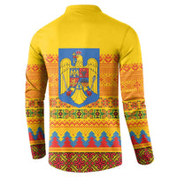 Romania Merry Christmas Button Sweatshirt Romania Emblem Traditional Folk Art - Polynesian Pride