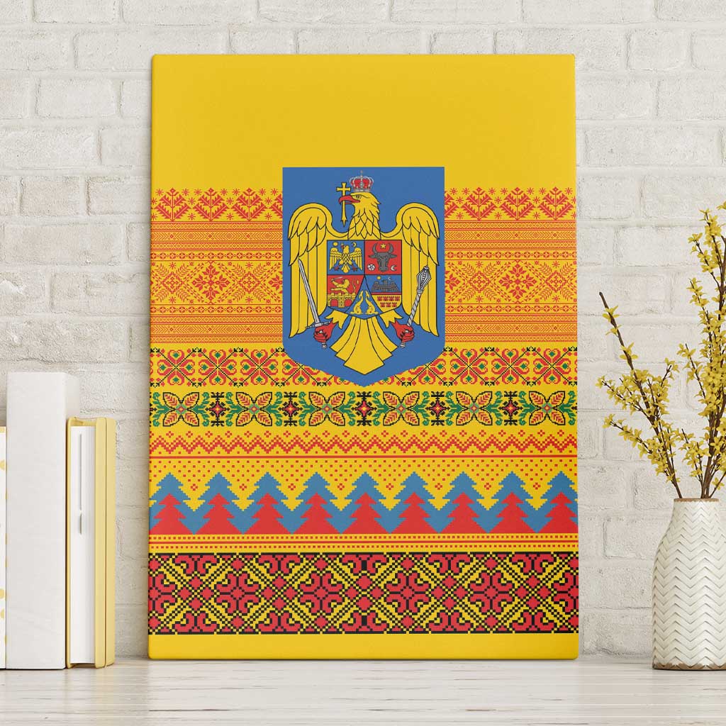 Romania Merry Christmas Canvas Wall Art Romania Emblem Traditional Folk Art - Polynesian Pride