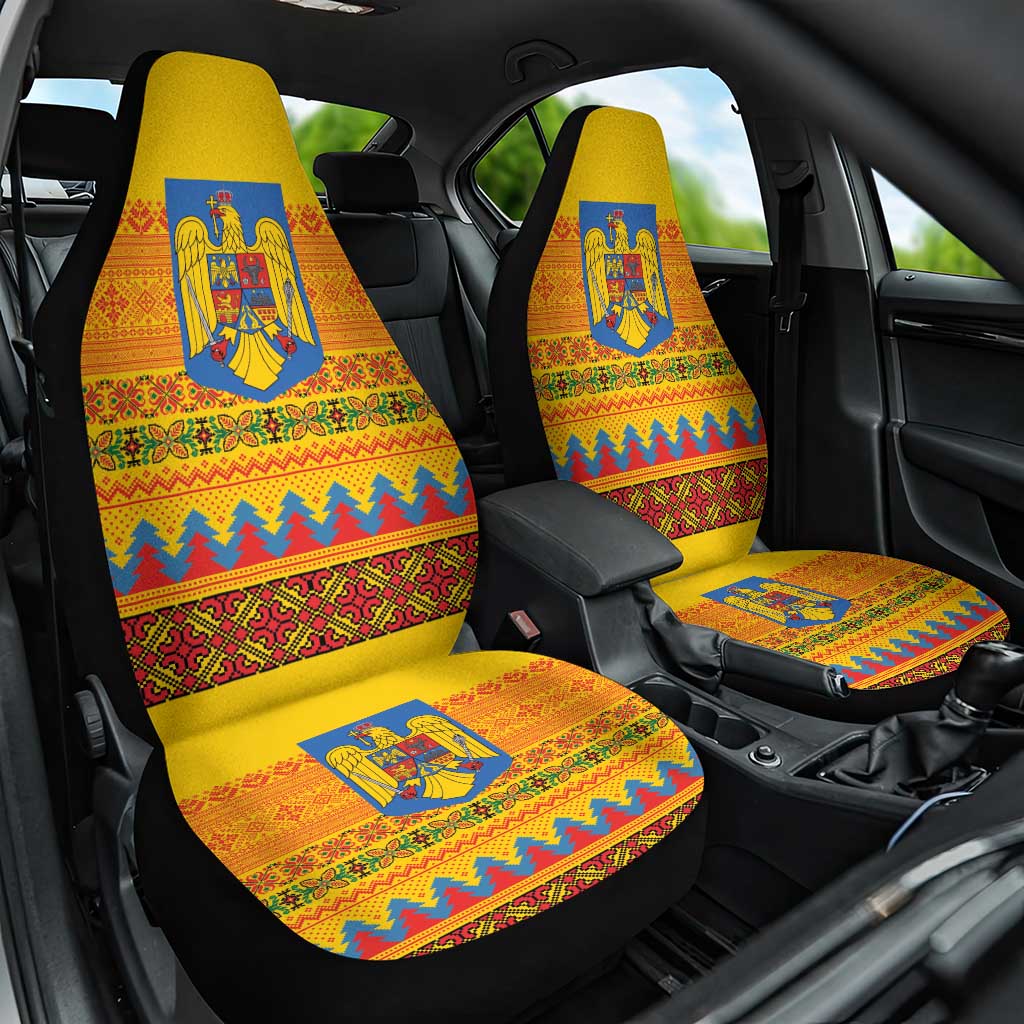 Romania Merry Christmas Car Seat Cover Romania Emblem Traditional Folk Art - Polynesian Pride