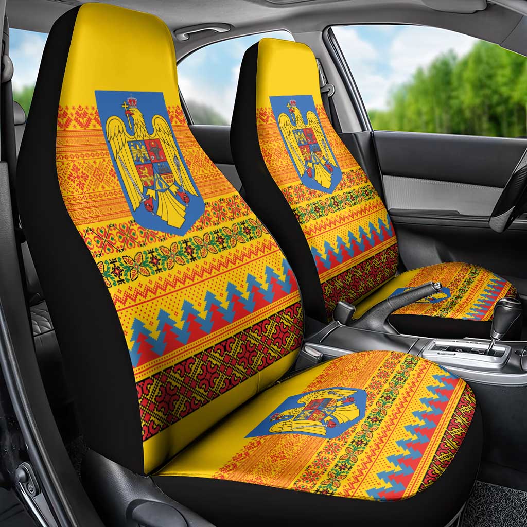 Romania Merry Christmas Car Seat Cover Romania Emblem Traditional Folk Art - Polynesian Pride